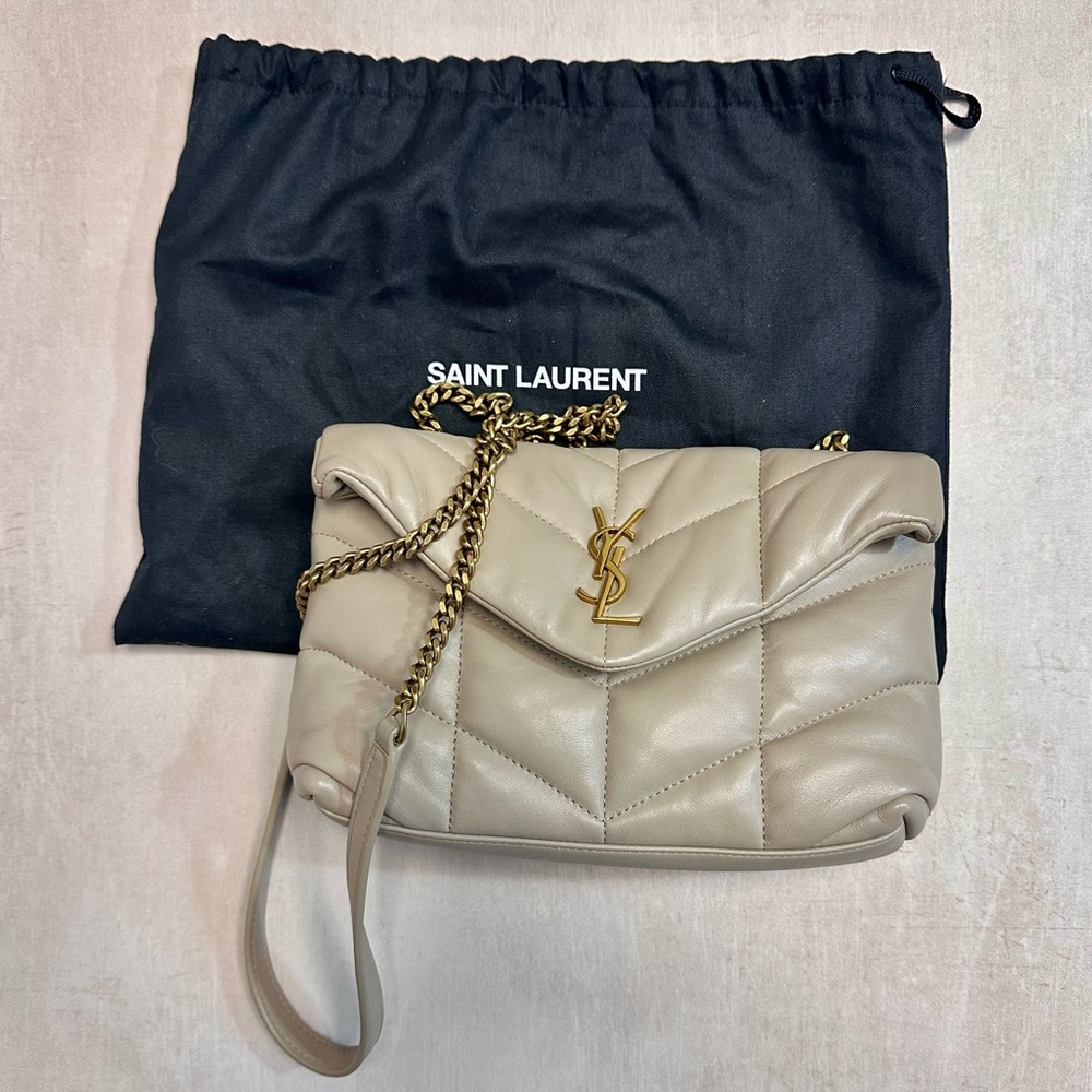 Saint Laurent Loulou Toy YSL Quilted Puffer Bag In Beige